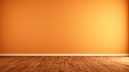 Light Orange Wall with wooden Flooring. Empty Room for Product Presentation