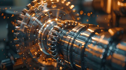 Complex Array of Gears and Cogs in Machinery,Detailed view of a complex array of interlocking gears and cogs, showcasing the intricate engineering inside mechanical systems.

