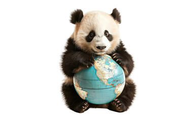 Pandas Sweet Embrace, Earth Map Globe Alone, Pandas Love for Earth, Isolated on White