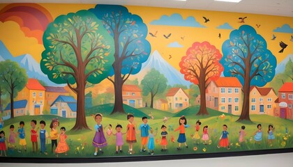 Folk-Art-Inspired-Mural-In-A-School-Vibrant-Color- 3