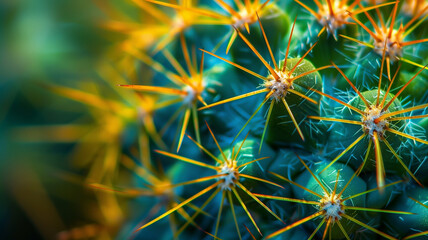 Vibrant cactus close-up with orange spines. Close-up view of a vibrant green cactus with orange spines under natural light, showing intricate details. AI generative..