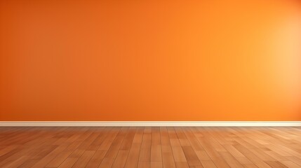 Orange Wall with wooden Flooring. Empty Room for Product Presentation