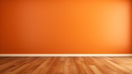 Naklejka premium Orange Wall with wooden Flooring. Empty Room for Product Presentation