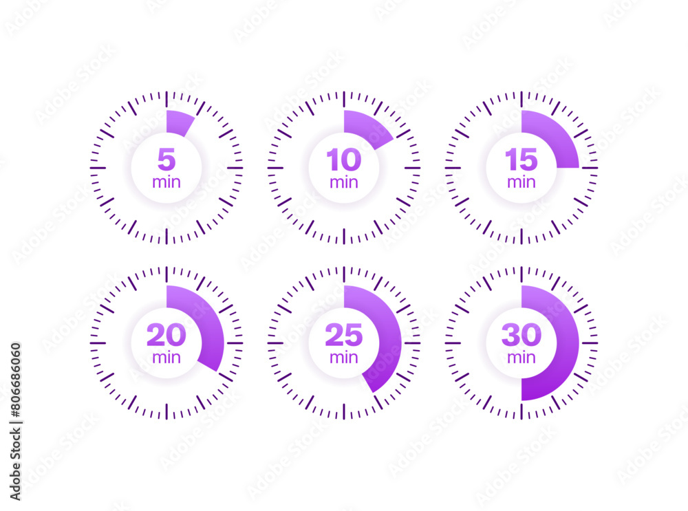Poster timer icon set. flat style. vector icons