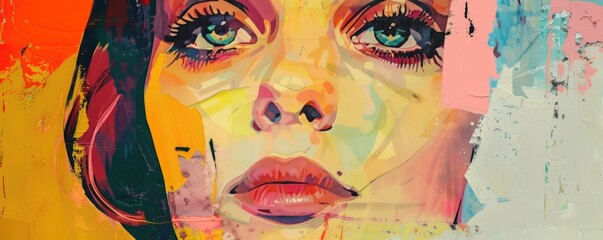 graffiti painting of a female's face with rich colors and fragmented shapes invites thoughts on beauty and perception.
