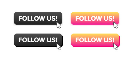 Follow us button icons set. Flat style. Vector icons