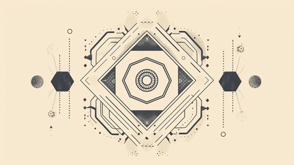 Obraz premium Personalized geometric tattoo design, showcasing custom hexagon and line art, emphasizing uniqueness on a simple background