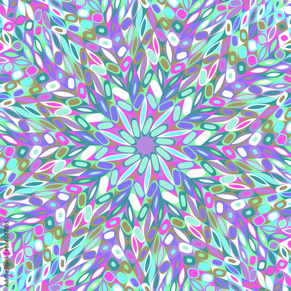 Poster dynamic hypnotic circular burst mosaic flower background design - colorful abstract vector graphic f