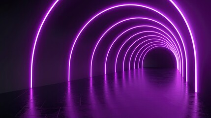 Matte black background with neon purple arcs in a futuristic 3D-rendered tunnel.