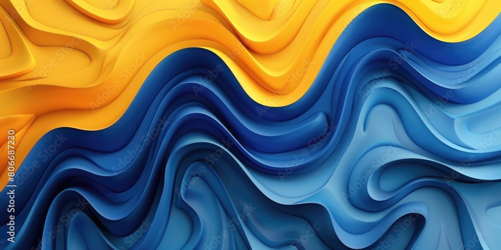 Aufkleber blue and yellow 3d rendering of a wavy surface aig51a.