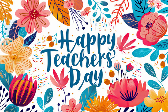 Happy Teachers' Day Vector Illustration: Colorful Card with Thank You Message and Floral Design
