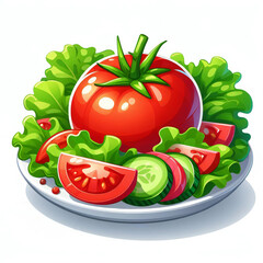 plate of salad with a large tomato on top