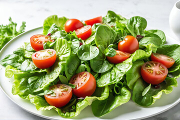 A plate salad with tomatoes and lettuce