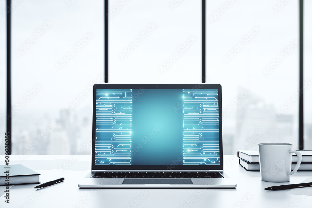 Leinwandbilder creative concept of microscheme illustration on modern laptop screen. big data and database concept.