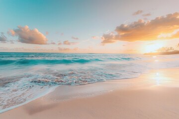 Tranquil beach at sunrise with gentle waves