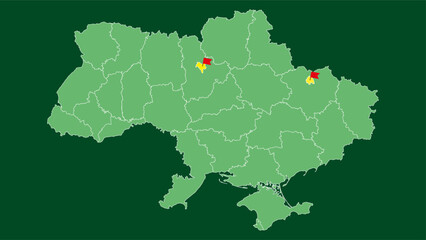 Map of Ukraine with borders in different shades of green. Vector illustration