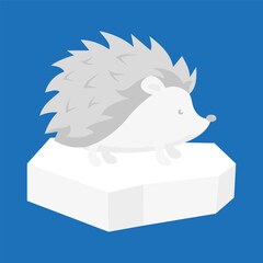 hedgehog on a piece of ice. Vector illustration in flat style