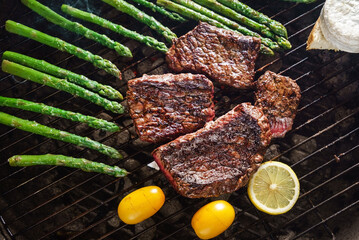 grilled steaks with grilled vegetables