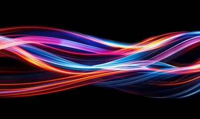 A colorful light trail on black background, long exposure photography, wind style, swirling lines, flowing curves