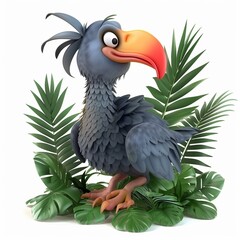 Obraz premium 3D rendering cartoon of a dodo bird waddling through a tropical forest, on white background