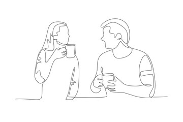 Couple enjoying coffee. Dia dos namorados concept one-line drawing