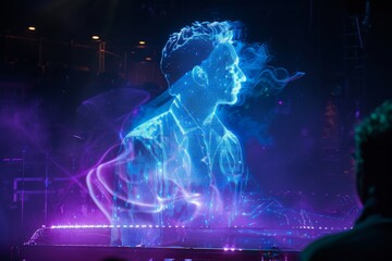 Obraz premium Live concerts where holographic technology brings deceased legends back to the stage, creating a nostalgic yet futuristic experience