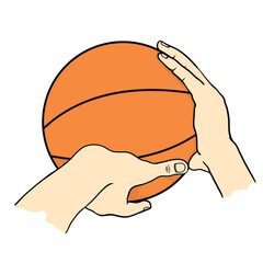 Hands holding basketball vector illustration on white background. Hand shooting ball