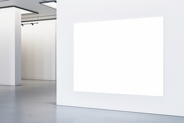 Fototapeta premium Blank white poster on gallery wall, modern interior background for art display, clean minimalist concept, 3D Rendering