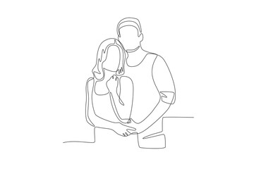 A man hugging a woman from behind. Dia dos namorados concept one-line drawing