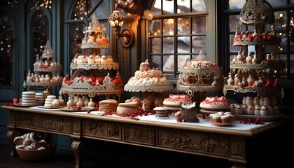 Candy bar with different kinds of sweet cakes and pastries.