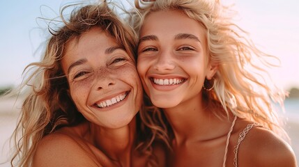 Fototapeta premium Peaceful Mother's Day Moments, Honest Families, Beautiful Young Mothers Embrace Her Cute Children with Deep Love, Share Laughter and Smile, Cherish Intimate Family Ties in Warm Leisure Time 