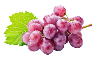 Fresh Grapes with a Leaf, Isolated White Background, A Single Leaf on a White Background