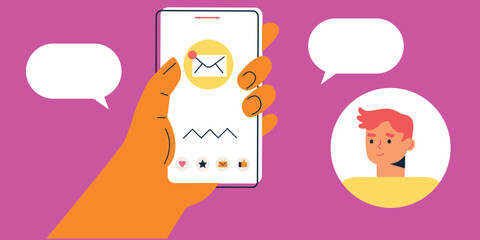 Technology abstract background. Work online, freelancing, education. Cartoon style. Vector illustration