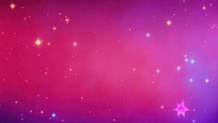 Glittering Red, Blue and Purple gradient background with hologram effect and magic lights. fantasy backdrop with fairy sparkles, gold stars, and festive blurs