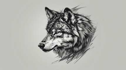 Graceful wolf tattoo, a symbol of loyalty and courage, artistically rendered in black and grey, pure background