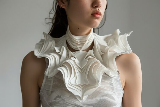  3D printing that reacts to the wearer's movements. Imagine a garment that transforms its shape based on body language, or a necklace that responds to the wearer's breath