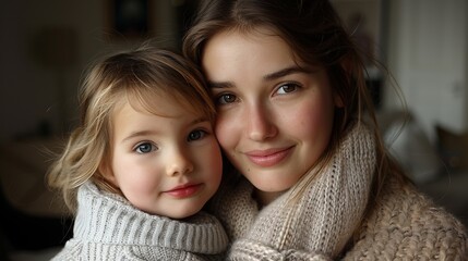  Peaceful Mother's Day Moments, Honest Families, Beautiful Young Mothers Embrace Her Cute Children with Deep Love, Share Laughter and Smile, Cherish Intimate Family Ties in Warm Leisure Time
