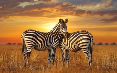 African Zebras Against a Beautiful Background, Generative ai.