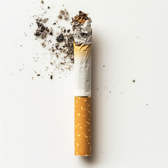 Ausgedrückte Zigarette auf weißem Grund, zigarette, rauchen, sucht, tabak, gesundheit, krebs, lungenkrebs, tod, qualm, nikotin, rauch, rauchen,aufhören, zigarette, konzept, aufgeben, isoliert, kippe