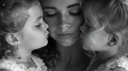  Peaceful Mother's Day Moments, Honest Families, Beautiful Young Mothers Embrace Her Cute Children with Deep Love, Share Laughter and Smile, Cherish Intimate Family Ties in Warm Leisure Time
