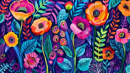 colorful flowers and leaves set illustration poster background