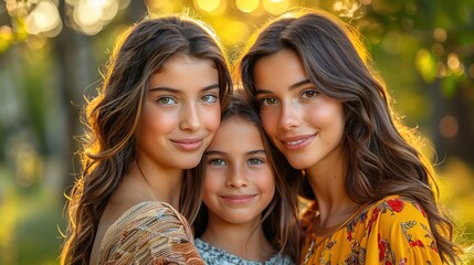  Peaceful Mother's Day Moments, Honest Families, Beautiful Young Mothers Embrace Her Cute Children with Deep Love, Share Laughter and Smile, Cherish Intimate Family Ties in Warm Leisure Time
