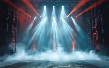 A stage with four lights and a fog machine