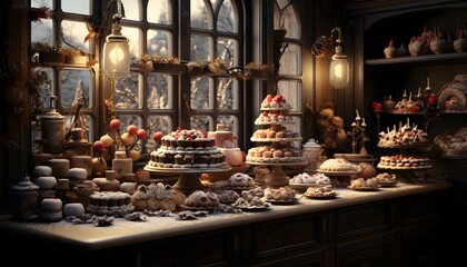Candy bar with different kinds of sweets and pastries. High quality photo