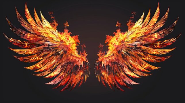 Wings in Flame and Fire. Illustration on black