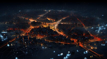 Night city. Aerial view of the city at night. Panorama