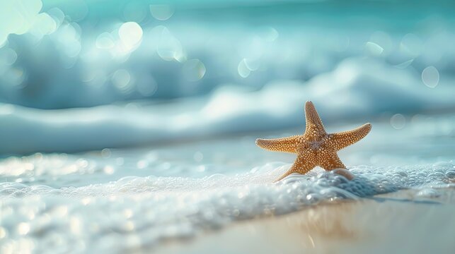 Tropical Sandy Wave Beach and Starfish: A Serene CGI Background