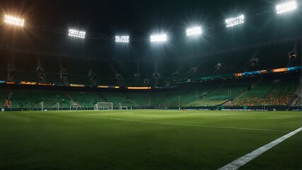 Fototapeta premium soccer field with a goal Game Day Excitement Football Stadium Lights 