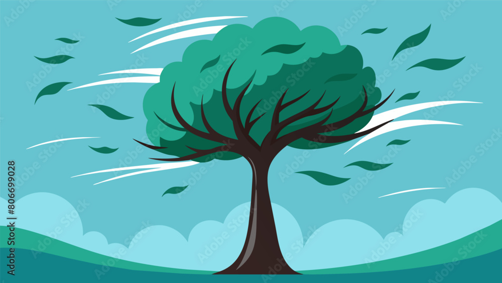 Poster a tree standing tall and unwavering in the midst of a strong wind representing the resilience and in