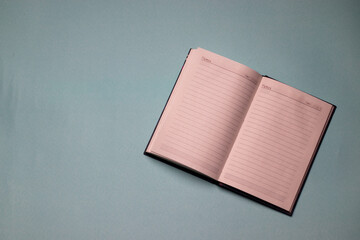 A top shot of an open journal